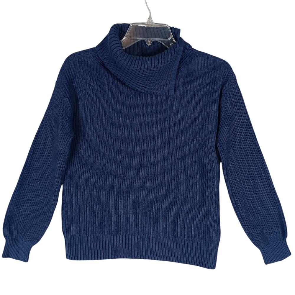 Talbots Blue Knit Sweater Top Size Small Long Sleeve Turtle Slit Neckline